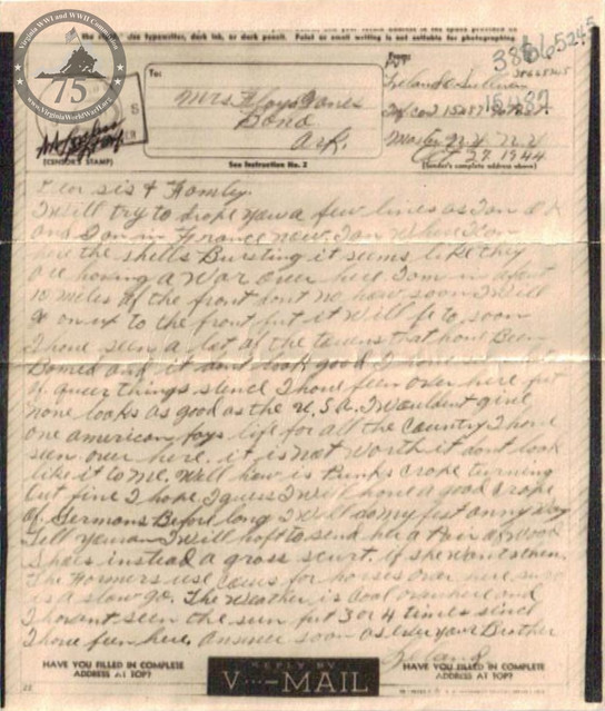 Sullivan, Leland - WWII Letter