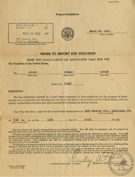 Coogan, Joseph G. - WWII Document